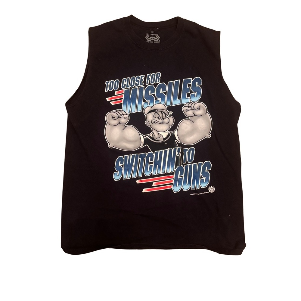 Vintage Popeyes Muscle Black Sleeveless Tee